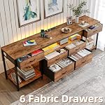 GYIIYUO LED TV Stand with 6 Fabric Drawers and Power Outlet for 65 70 75 Inch TVs, Entertainment Center with Open Storage Shelves, Dresser TV Stand for Bedroom/Living Room, Rustic Brown