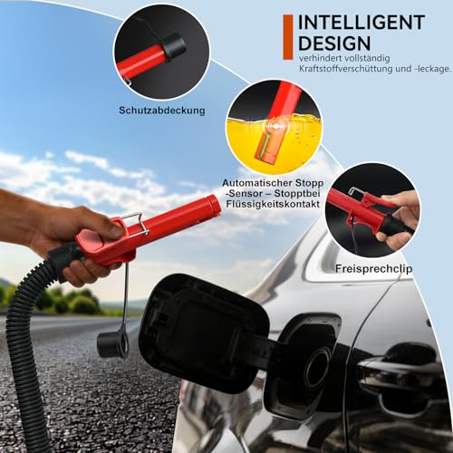 Kraftstoffpumpe mit Auto-Stopp-Sensor,4.0GPM (15L/min) Benzinpumpe Für Kanister,Aufladbare tragbare Dieselpumpe,Multifunktions-Flüssigkeitsförderpumpe für Benzin,Diesel und Öl,mit 4 Adaptergröß (Rot)
