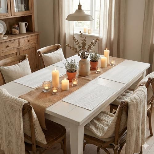 Image of YELONA Placemats for Dining Table - Heat Resistant, Non-Slip & Washable PVC Vinyl Table Mats - Set of 4, 45 x 30 cm (Almond Beige)