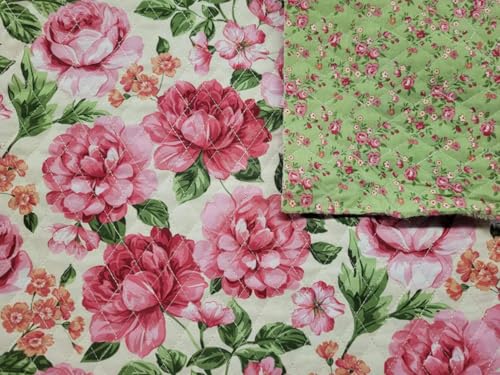 Double Faced Pre-Quilted Pink Peonies Floral Fabric Traditions Price per Yard