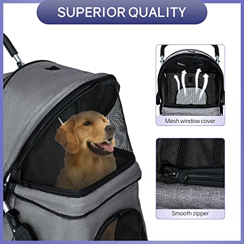 BestPet 4Wheels Pet Dog Stroller for Folding Lightweight Cat Travel Stroller with Cup Holder,Grey - Thumbnail 3