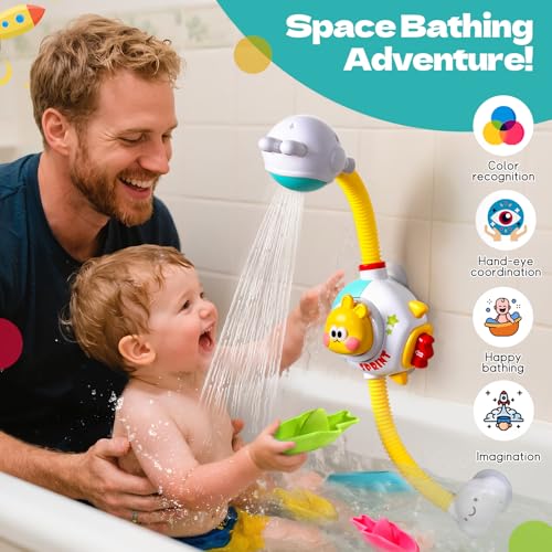 Toddler Bath Toys for Kids Ages 1-3 Baby Bath Shower Head Sprayer for Bathtub Toys-4 Stackable Shark Toy Boats with Bath Toys for Toddlers 1 2 3 4 Year, Water Table & Pool Play(6-12 Months+) - Image 3