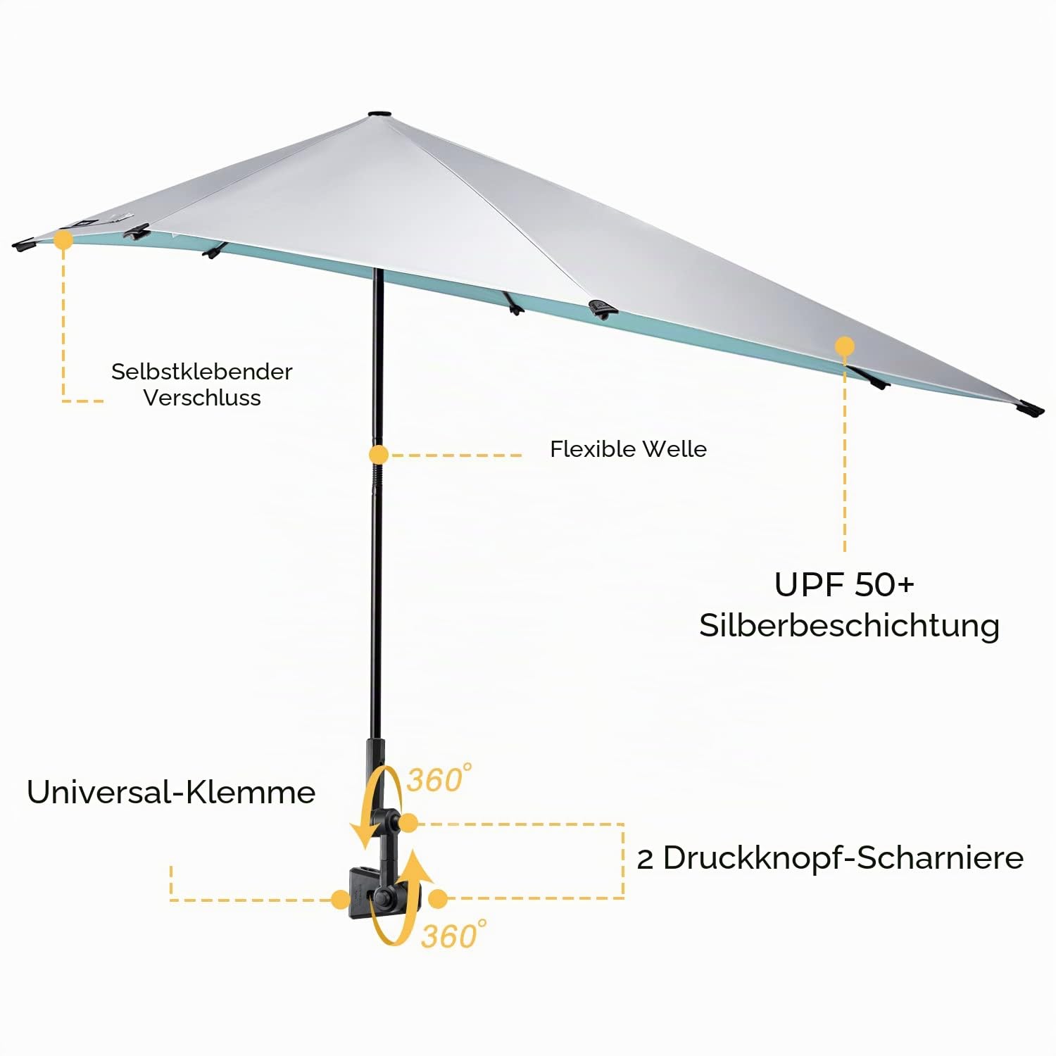G4Free Verstellbarer Strandschirm mit LSF 50+, Größe XL,mit Universalklemme