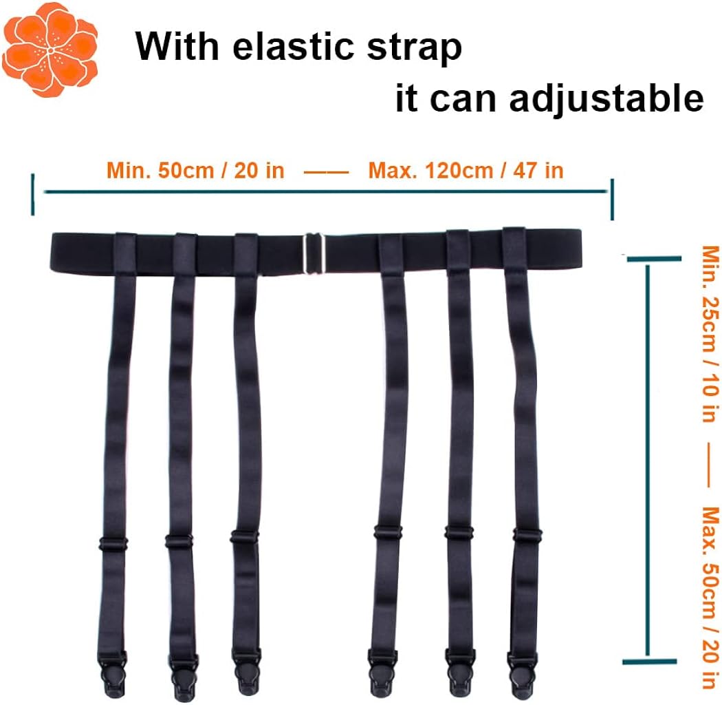 Cheeky Style Garter Belt Fasteners Adjustable Suspenders & Garter Belt Clips  - Black Nylon/Metal, Unisex Stretch Straps Suspender Belt Clips