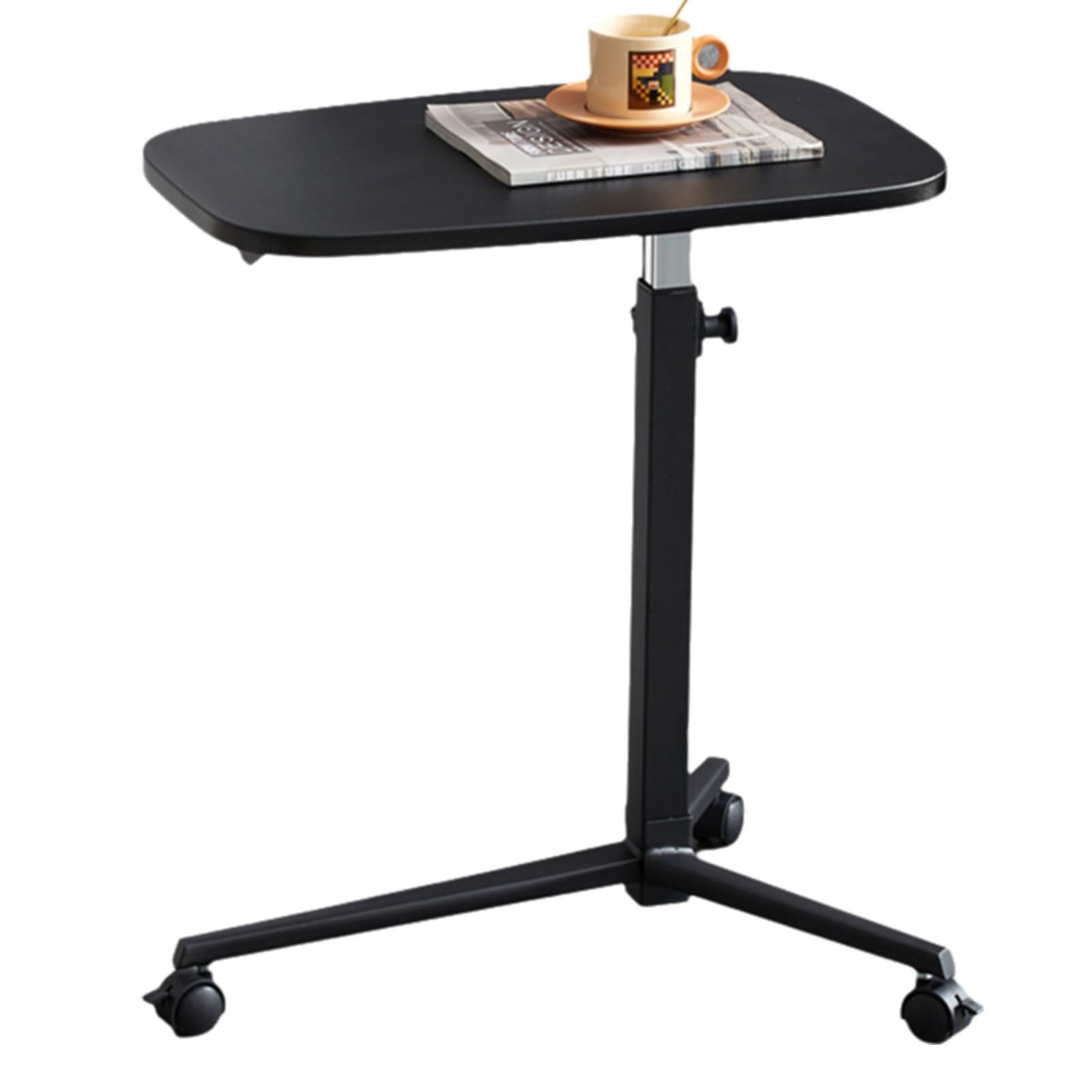 Mesa Ordenador Pequeña De Madera Maciza Y Marco De Acero Mesa con Ruedas Ruedas Bloqueables para Cama Y Silla De Ruedas Diseño De Soporte Inferior Triangular(Black)