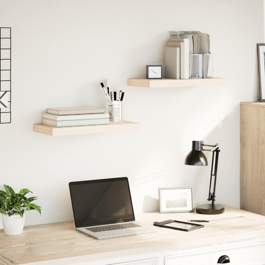 Juego de 2 estantes flotantes de pared de madera con chapa de roble, para salón y cocina, con soporte invisible, 50 x 23,5 x 3 cm