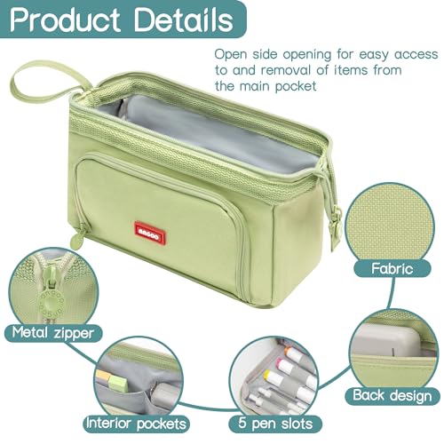 Image of Large Capacity Pencil Case Big Pencil Pouch Special Aesthetic School Pen Bag For Girls Teen Nurse Adults Kids Soft Organizer With Zipper Cute Travel Pencil Pouches Estuche Para Lapices Green