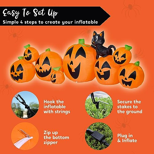Image of Joiedomi 10 FT Long Halloween Inflatables Outdoor Decorations, Blow Ups Inflatable Pumpkin for Yard with Witch's Cat, 8 Pcs Blow Up Pumpkin Decor for Halloween Decorations Outside