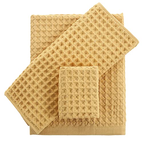 YiLUOMO Yellow Summer Bath Towels 3 Pieces Soft 100% Cotton Family Towels, Highly Absorbent Quick-Drying Lightweight Spa Towels for Bathroom 1 Bath Towel 1 Washcloth 1 Hand Towel