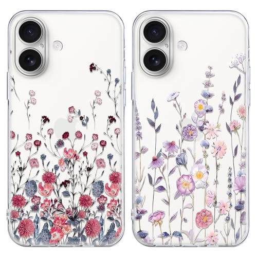 Xylota 2 Pezzi Cover per iPhone 17 6,3', Trasparente Custodia con Aesthetic Disegni Fiori Donne e Ragazze Cover, Ultra Sottile Silicone Morbida TPU Bumper Antiurto Protettiva Case, Floral5