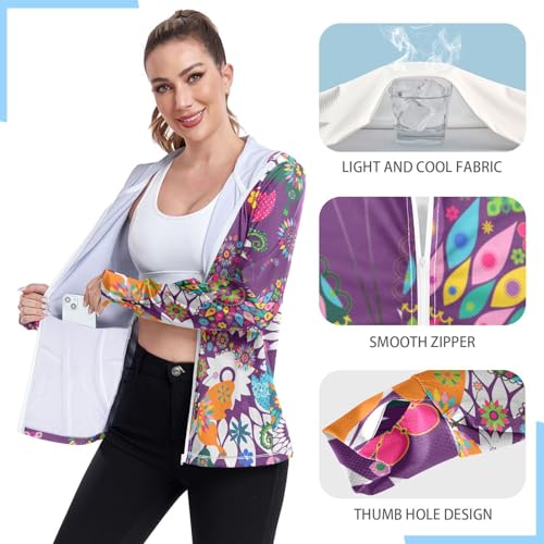 KLL Moletom feminino com capuz e proteção FPS 50+, sem costura, estampa floral branca, Estampa flora