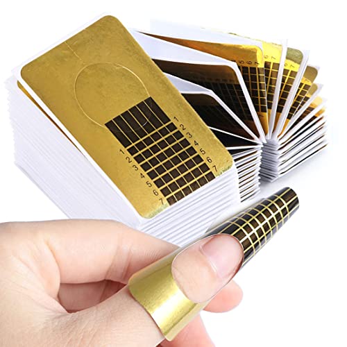 100 Piezas oro Moldes Uñas, Pegatinas Uñas Acrilicas, Bandeja de papel de manicura Guía de Extensión de Uñas, extensión de uñas profesional para extensiones de gel acrílico o UV
