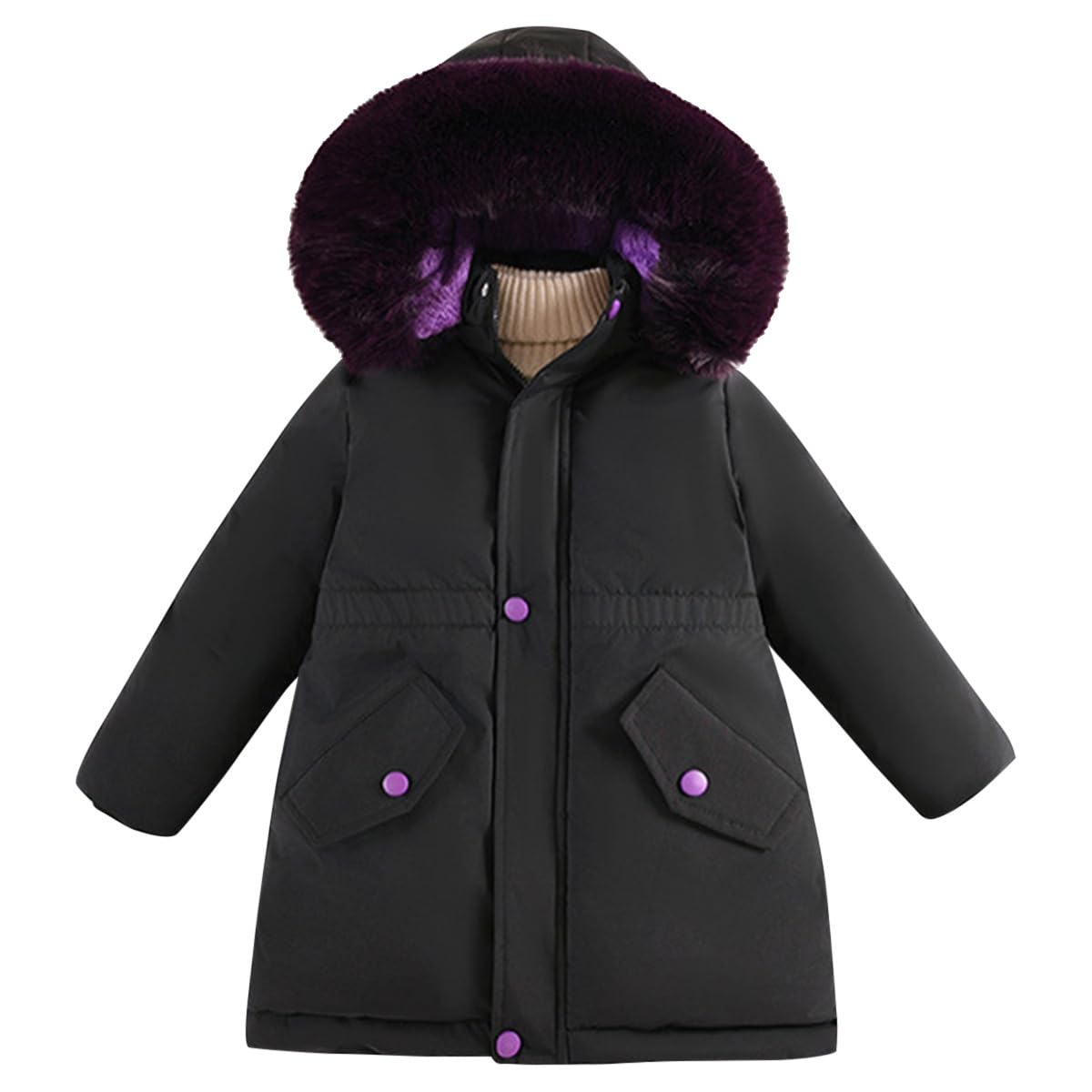 Cappotto Invernale Bambina con Cappuccio Giacca Calda Parka Giacca Trapuntata Spessa Cappotto Lungo per Bambini Antivento Piumino Autunno Inverno con Fodera in Pile 3-13 Anni