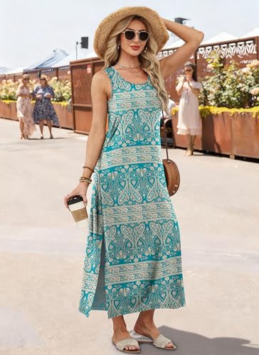 Image of WIHOLL Maxi Dress Summer Dresses 2026 Beach Vacation Clothes Sleeveless Sundresses with Pockets Boho S-3XL