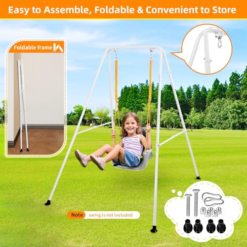 Image of Swing Stand for Kids, Foldable A-Frame Metal Frame, Indoor & Outdoor Heavy Duty Swing Stand for Most Baby Jumper /Toddler Swings /Hammock Chair, Easy to Assemble, Seat not Included