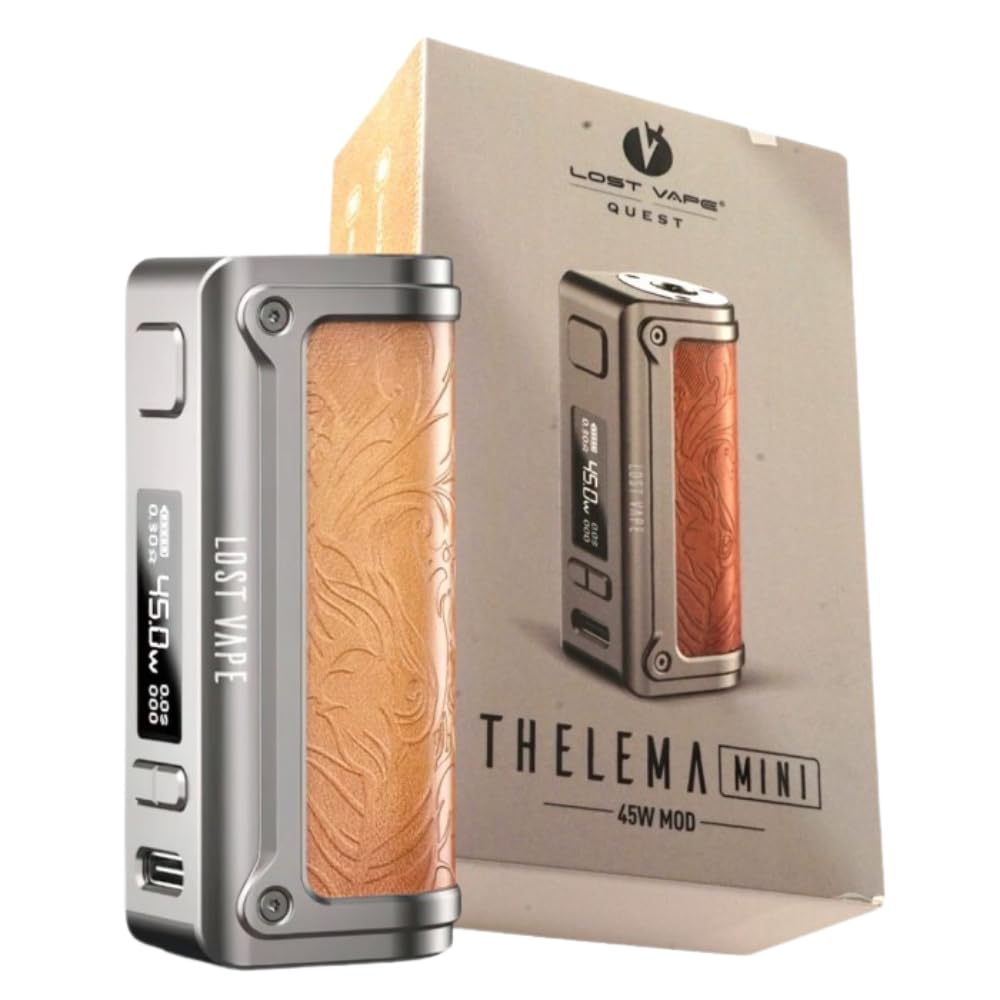 LOST VAPE Thelema Mini Box Mod - Long Lasting 1500mAh Battery, Threaded 510 Connection, 45w Max Output, USB Type-C Charging, DTL, RDTL, and MTL Vaping, No Nicotine (Cappuccino)