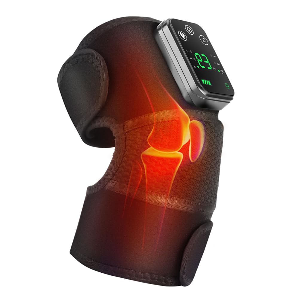 Heated Knee Massager, Heated Knee Brace Wrap, Vibration Knee Heating Pads, Rechargeable 3 in 1 Knee Brace Warmer for Knee/Elbow/Shoulder Relax, Black