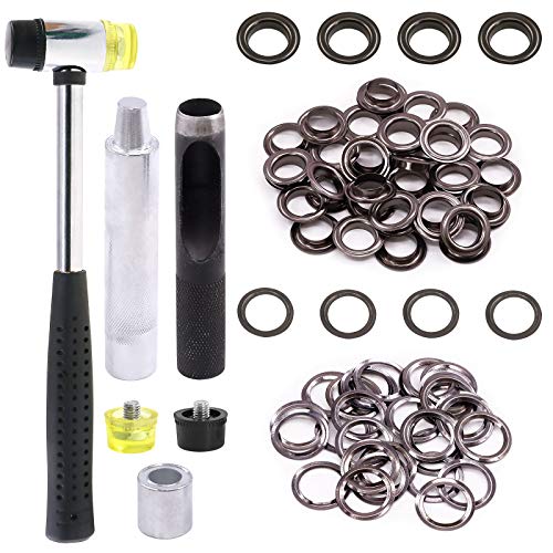 Hilitchi 120 Sets 1/2 Inch Grommets Eyelets Grommet Kit with Punch Hole Tool Installation Tool for Tarpaulin, Fabric, Curtains and Craft Making, Tarpaulin Repair (Black Plating) by Hilitchi - Used condition - US$10.93