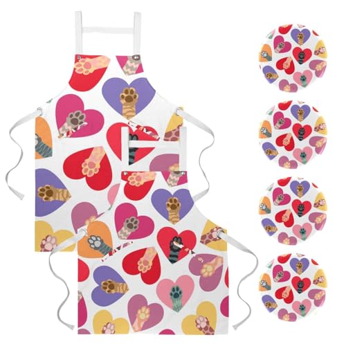 Tablier de cuisine lot de 2 avec motif pattes de chat pour cuisine et pâtisserie