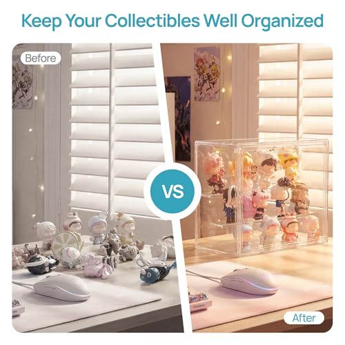 Image of Vtopmart 2 Pack Acrylic Display Case, Stackable Figure Display Case with Magnetic Door & Adjustable Shelves, Clear Collectibles Showcase for Action Figures, Miniatures, Models