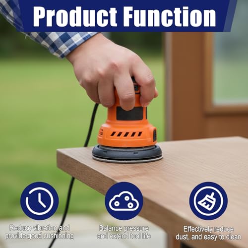 Larrel 5 Stück 5-Zoll-Schleifpads mit 8 Löchern, Schaumstoffpads Schleifpapier 125mm Klett für Exzenterschleifer, stoßdämpfende Polster, Klett-Schleifpads für Exzenterschleifer