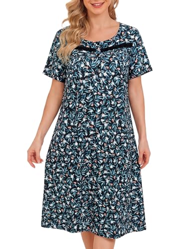 Image of Bloggerlove Nightgowns for Women Soft 100% Cotton House Dress Short /Long Sleeve Night Gowns Comfy Sleepwear S-3XL
