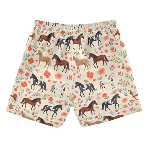 Boys Swim Trunks Quick Dry UPF 50+ Beach Board Shorts Kids Bathing Suits Swimsuit 2T Horse Flowers Grass2