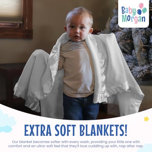 Image of Blankets Thermal Waffle Baby Blanket Crib Bedding - Soft Cozy Warm Infant Thermal Cover for Nursery Stroller or Bassinet, Lightweight Ideal Shower Gift, Satin Trim White 36 inch x 50 inch