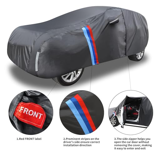 Image of SUV Car Cover for Automobiles All Weather Waterproof,Snowproof UV Protection Windproof Outdoor Full car Cover with Zipper, Universal Fit for SUV Length 200 Inch,Black