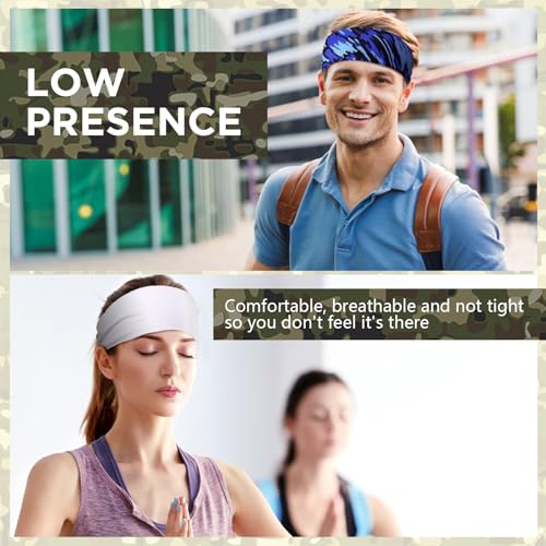 Image of 18 Pcs Sports Sweatbands for Men Women Camo Headbands Workout Non Slip Headbands Breathable Head Band Fitness Stretchy Unisex Hairband for Yoga Running Cycling Ball