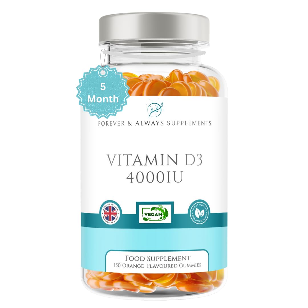 Vitamin D3 4000iu - High Strength 100μg - 5 Months Supply Orange Flavour Gummies - Vitamin D Supplement Teeth, Bone, Muscles & Immune System Support