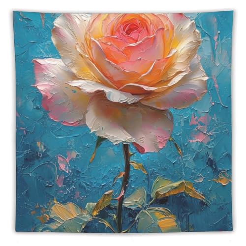 DELIBEST Arazzo ibrido con rose tea rose, arazzo da parete con fiori, decorazione estetica da parete per camera da letto, soggiorno, dormitorio, 152,4 x 152,4 cm