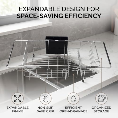 Rejilla extensible para secar platos Luocute: evite charcos con el escurridor sobre fregadero 5