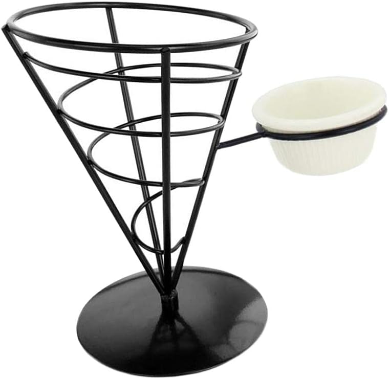 French Fries Holder Stand, Reusable Iron Dip Bowl for Snack Cones, Perfect for Parties, Picnics, and Outdoor Events, Black Color, 10.5cm Bottom Diameter, 12cm - Single