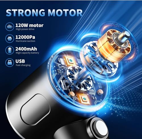 Image of 3 in 1 Car Vacuum Cleaner, 12000PA High Power Handheld Vacuum Cordless Portable Mini Vacuum Cleaner Car Accessories, Compressed Air Duster Keyboard Cleaner for Car,Desktop,Pet Hair Cleaning