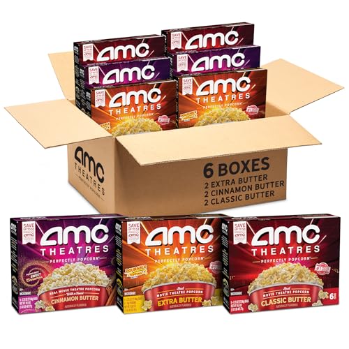 AMC Theatres Microwave Popcorn, Variety Pack with Cinnamon Butter, 2.75 oz (6 Boxes, 36 Count)