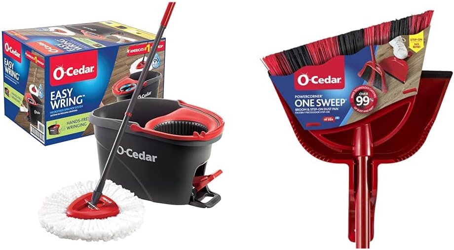 O-Cedar Spin Mop & Sweep Set | EasyWring Mop + One Sweep Broom with Dustpan