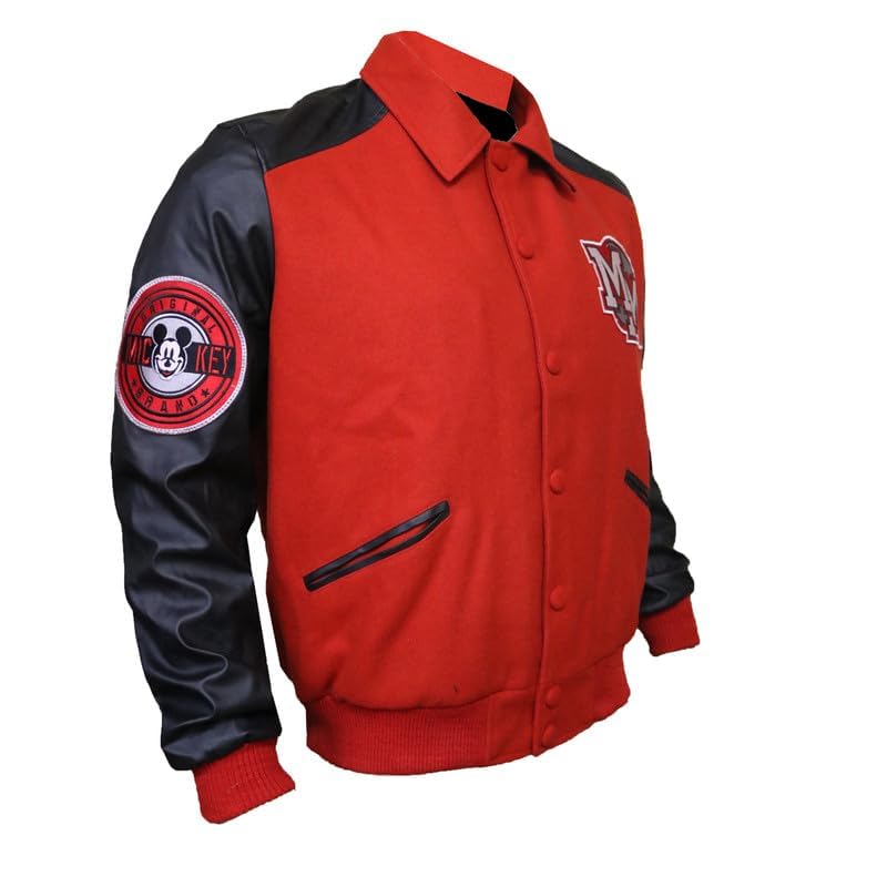 Mickeey-Mouse Jacket - Wool And Faux/Synthertic Leather Red And Black Varsity Jacket For Men4