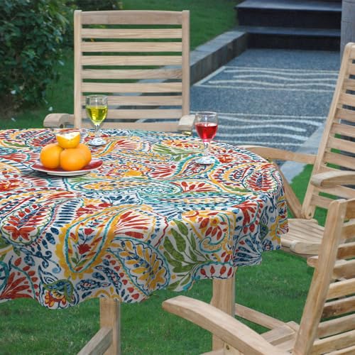 DYTXIII Outdoor Round Tablecloth with Umbrella Hole 60 Inch, Water Repellent & Fade Resistant Table Cover, All Weather Outdoor Tablecloth for Garden & Party Table, Paisley Multi by DYTXIII - Used condition - Image 6