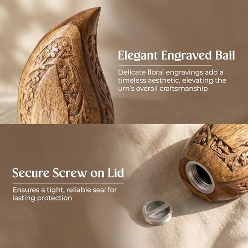 Image of Wooden Teardrop Urns for Human Ashes - 3 Cubic Inches Black Thunderstorm Pattern Cremation Urn, Decorative Keepsake Burial Container for Ashes Adult Male or Female Memorial Display