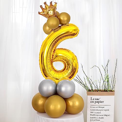 Image of Gold Number Balloons Birthday Balloons - Giant Gold Number 6 Balloon 40 inch, Numbers Balloon Birthday Decorations, Gold Party Supplies for Women Men