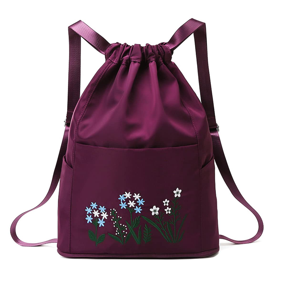 Hitech Travel Drawstring Bag Waterproof Flower Print Fold able Embroidery Design Drawstring Backpack for Outdoor drawstring bag Foldable design (BLACK)-image-33