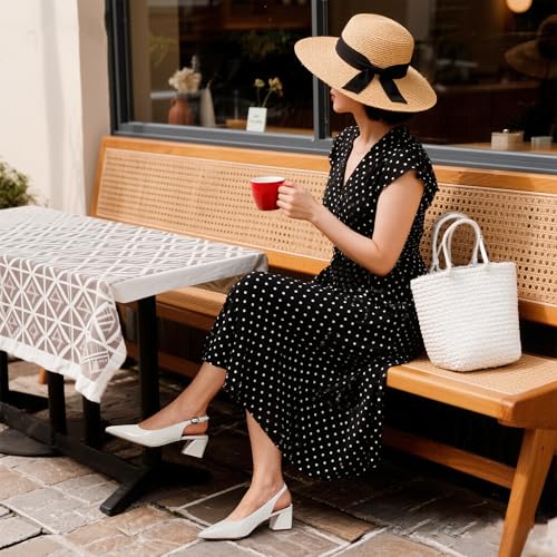 Image of GENSHUO Women's Slingback Closed Toe Block Chunky Low Heel Pumps - 2.36 Inches Office Wedding Party Dress Shoes