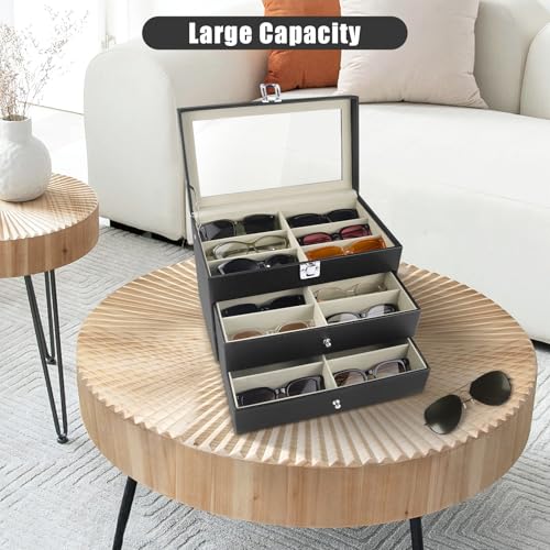 Sunglasses Organizer 18 Slots, Multiple Pairs Glasses Storage Case Leather Eyeglasses Display Box for Women Men4