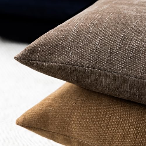 Image of Foindtower Set of 2 Soft Textured Chenille Throw Decorative Pillow Covers Square Accent Solid Cushion Cover Cozy Neutral Farmhouse Pillow Case for Couch Sofa Bedroom Living Room 16x16 Inch, Chocolate