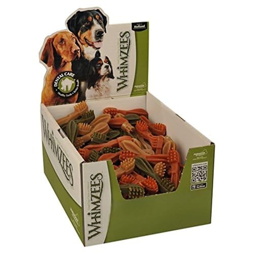 WHIMZEES Natural Dental Dog Treats Cepillo M Mix 11,4CM (75U/C), Negro, Medium, 75