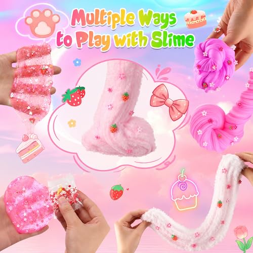 Image of 6 Pack Slimes, Pink Slime Kids, Cloud Slime kit for Girls Ages 8-12, Toys for Girls and Boys, for Kids Slime Set Party kit Goodie Bag Stuffers, 4 5 6 7 8 9 10 Year Old Girl Birthday Gift Cute Stuff