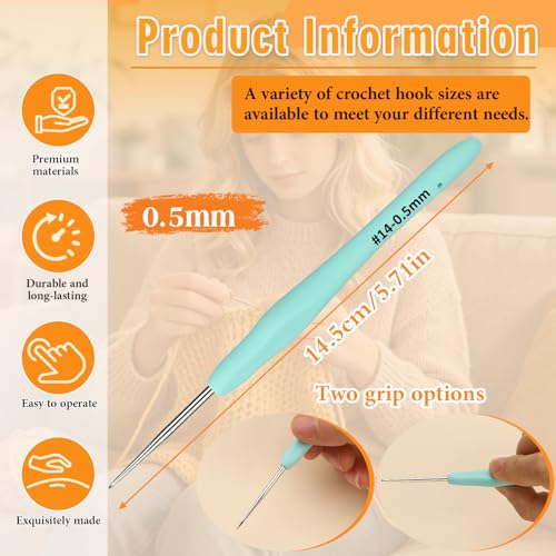 Image of SHWAKK Small Crochet Hook, 0.5 mm Lace Ergonomic Crochet Hook, Tiny Crochet Needles for Arthritic Hands, Knitting Needles with Soft Handle Beginners and Experienced Hobbyists