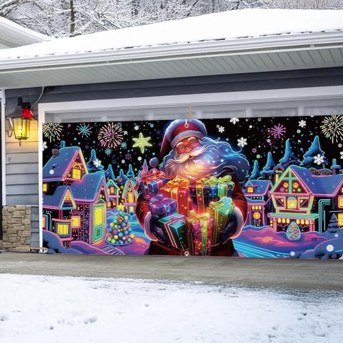 Décoration de vacances fluorescente UV pour porte de garage bâche Noël 4x1.8m - 3
