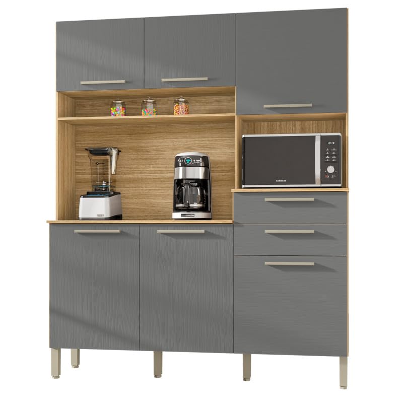 ACTUAL DIFFUSION Buffet de Cuisine 6 Portes 2 Tiroirs Chêne et Gris L 160.7 H 196 P 38.8 cm